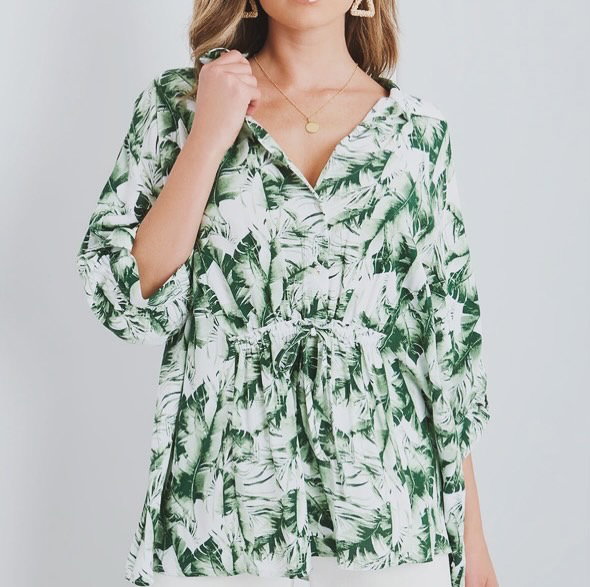 Tropical Leaf Button up Blouse _2
