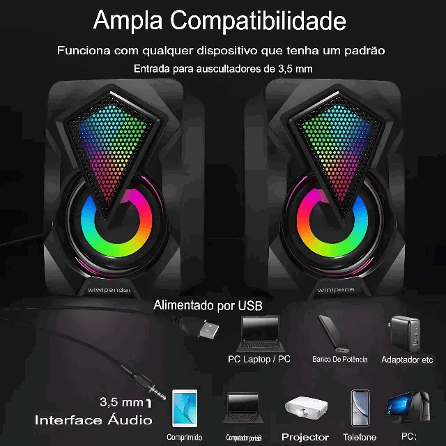 Coluna Gamer X2 RGB para PC, Notebook, Smartphone (cabo P2)_2
