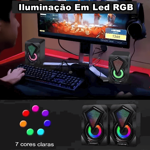 Coluna Gamer X2 RGB para PC, Notebook, Smartphone (cabo P2)_3