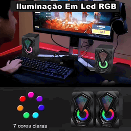 Coluna Gamer X2 RGB para PC, Notebook, Smartphone (cabo P2)