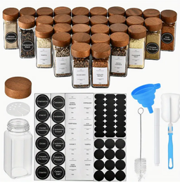 12pcs Square Glass Spice Jars Set with Bamboo Lids (4oz)