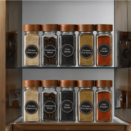 12pcs Square Glass Spice Jars Set with Bamboo Lids (4oz)
