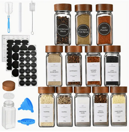 12pcs Square Glass Spice Jars Set with Bamboo Lids (4oz)