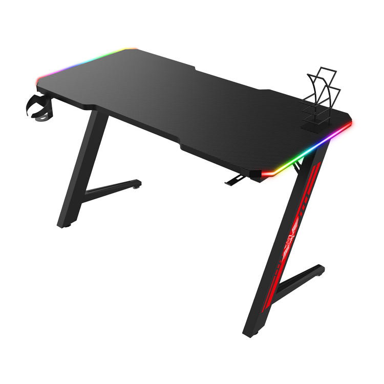 Mesa de jogos em forma de Z Estação de trabalho para jogos em casa Mesa de PC com gancho para fone de ouvido Mesa de jogo_0