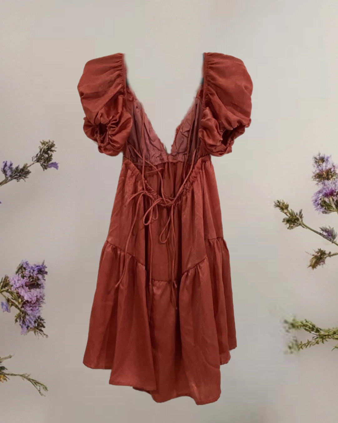 Backless Ruffle Hem Orange Dress_1
