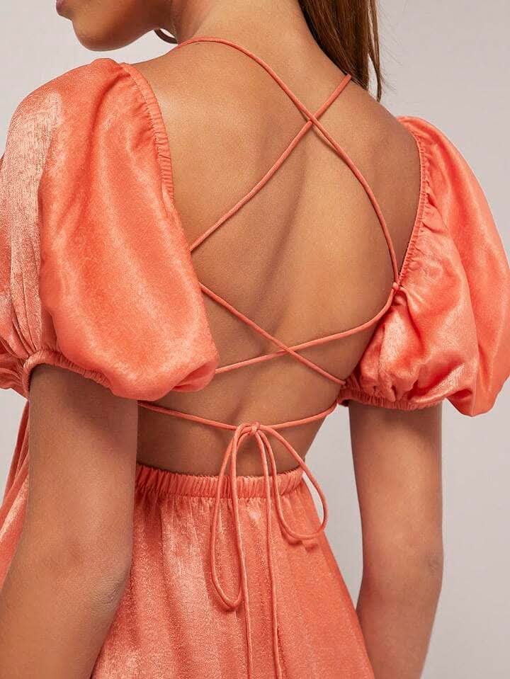 Backless Ruffle Hem Orange Dress_3