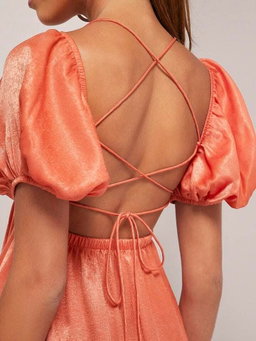 Backless Ruffle Hem Orange Dress