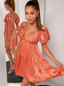 Backless Ruffle Hem Orange Dress