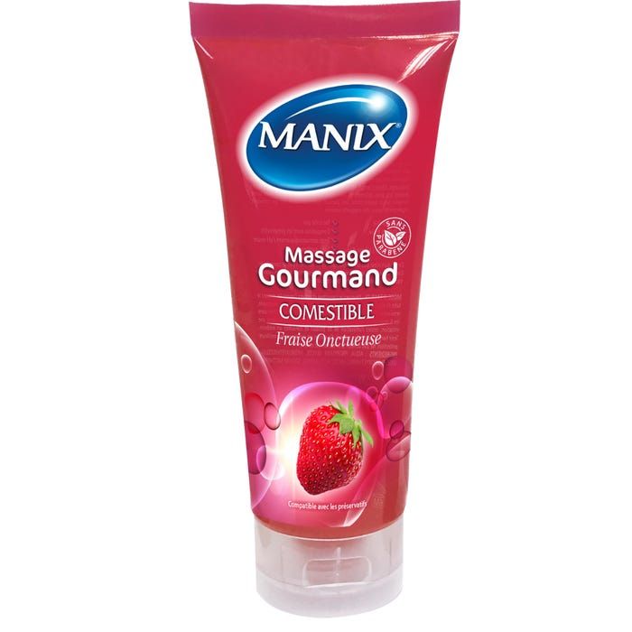 Manix Gel Massage Gourmand Comestible Fraise Onctueuse 200ml_0