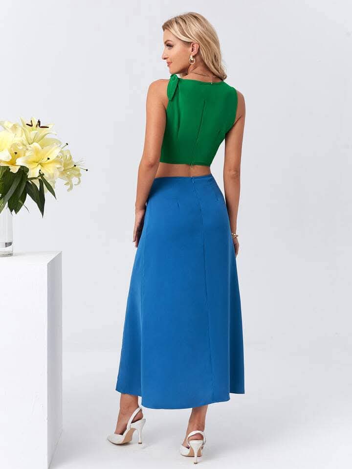 Two Toned Cut Out Knot Deital Dress_9