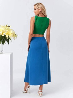 Two Toned Cut Out Knot Deital Dress
