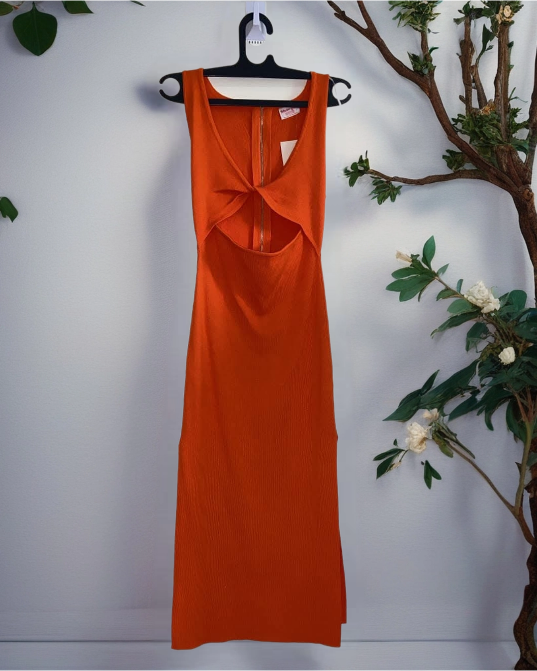 Orange Knit Dress with Twist Front