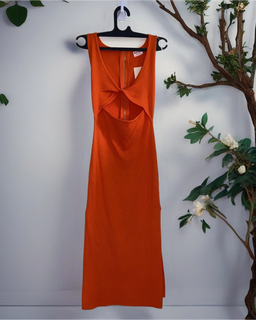 Orange Knit Dress with Twist Front