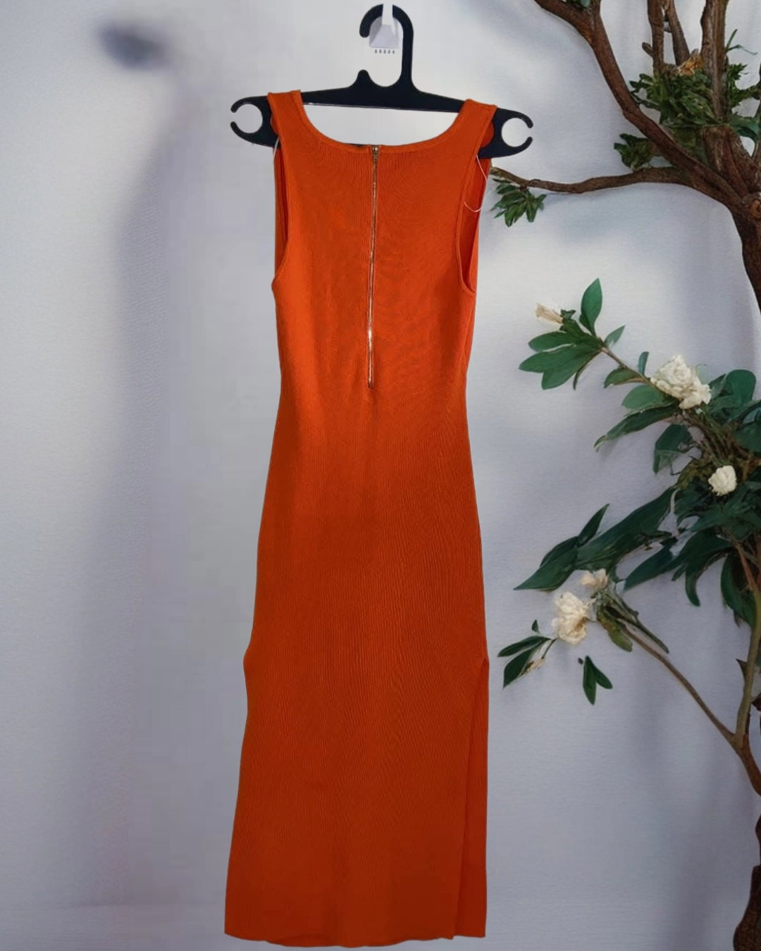 Orange Knit Dress with Twist Front_1