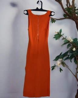Orange Knit Dress with Twist Front