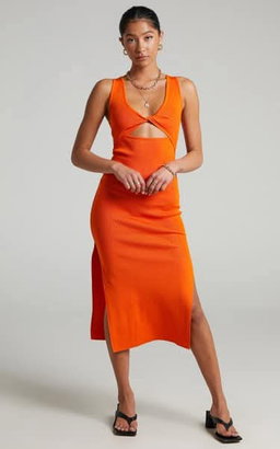 Orange Knit Dress with Twist Front