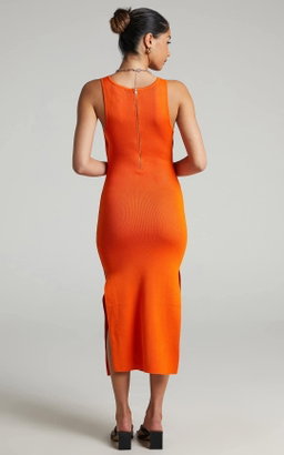 Orange Knit Dress with Twist Front