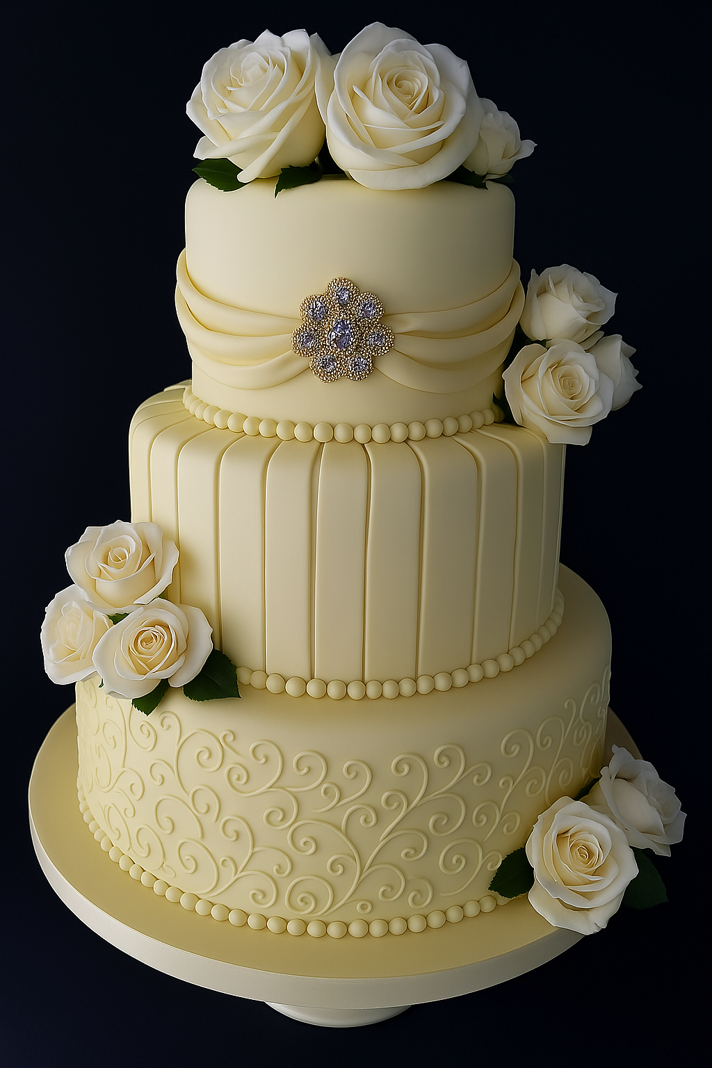 Three Tiers Ivory Fondant Wedding Cake_0