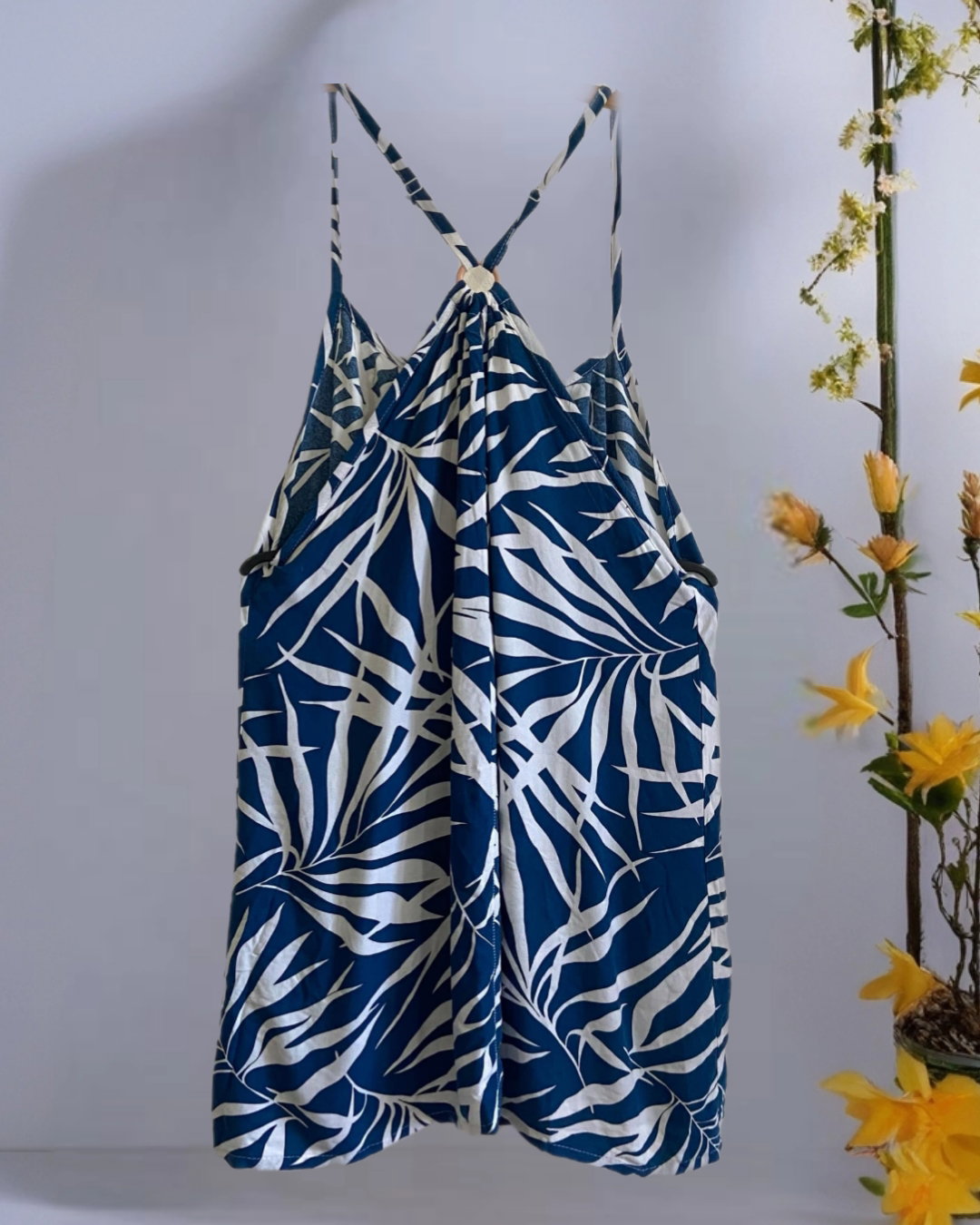 Blue Leafy Strappy Mini Dress_1