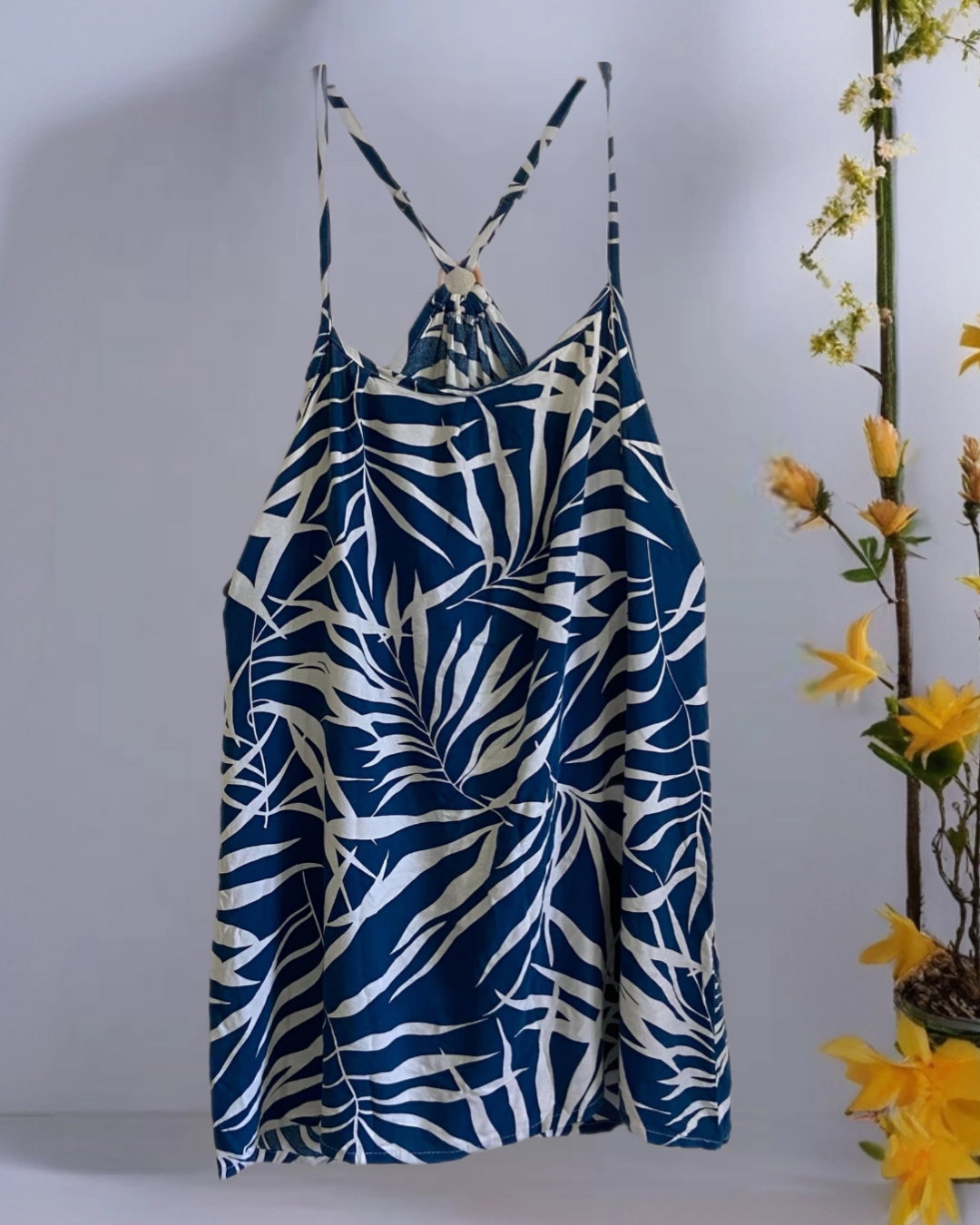 Blue Leafy Strappy Mini Dress