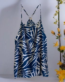 Blue Leafy Strappy Mini Dress