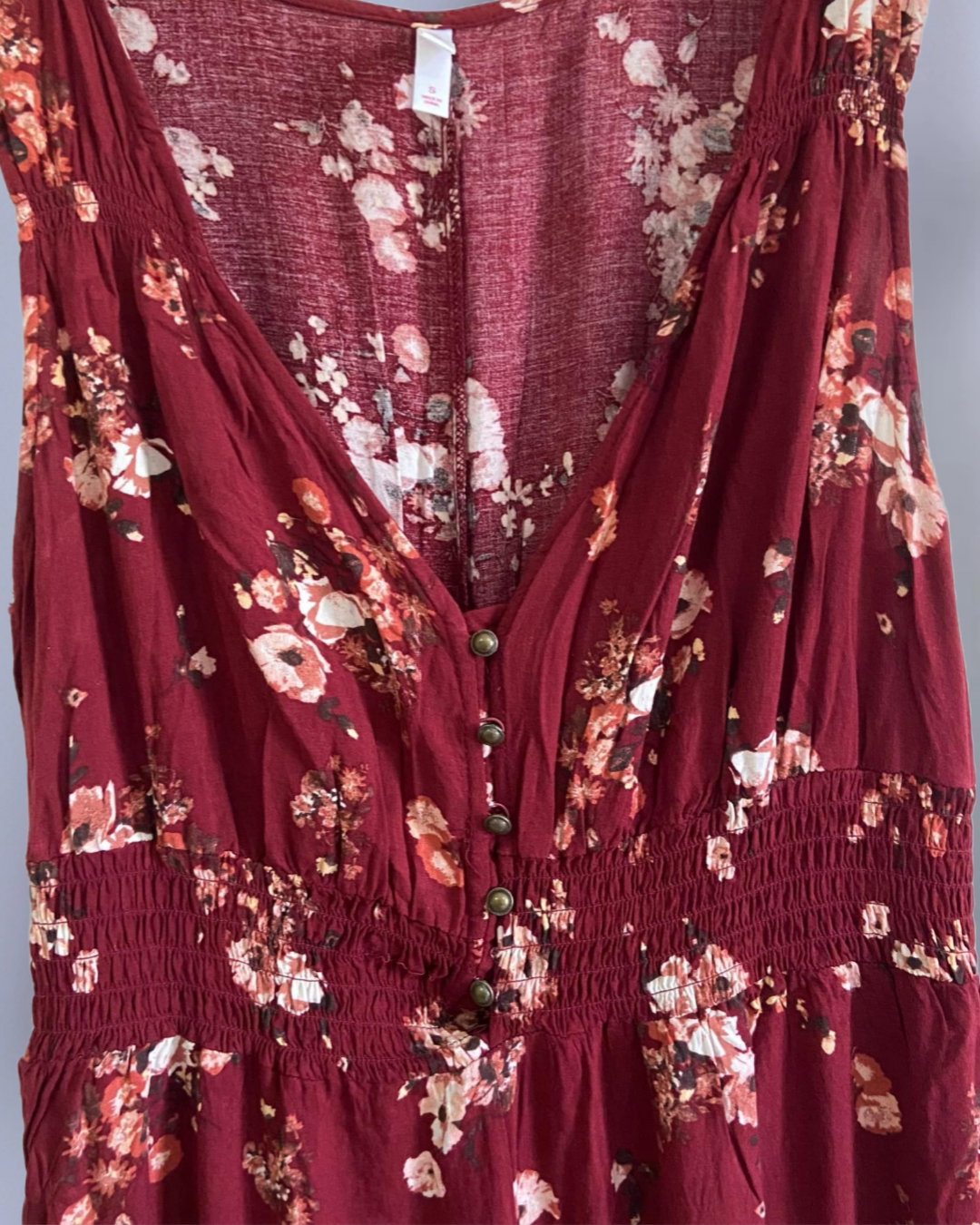 Floral Print Sleeveless V-Neck Smocked Waist Button-Front Jumpsuit._3