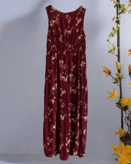 Floral Print Sleeveless V-Neck Smocked Waist Button-Front Jumpsuit.