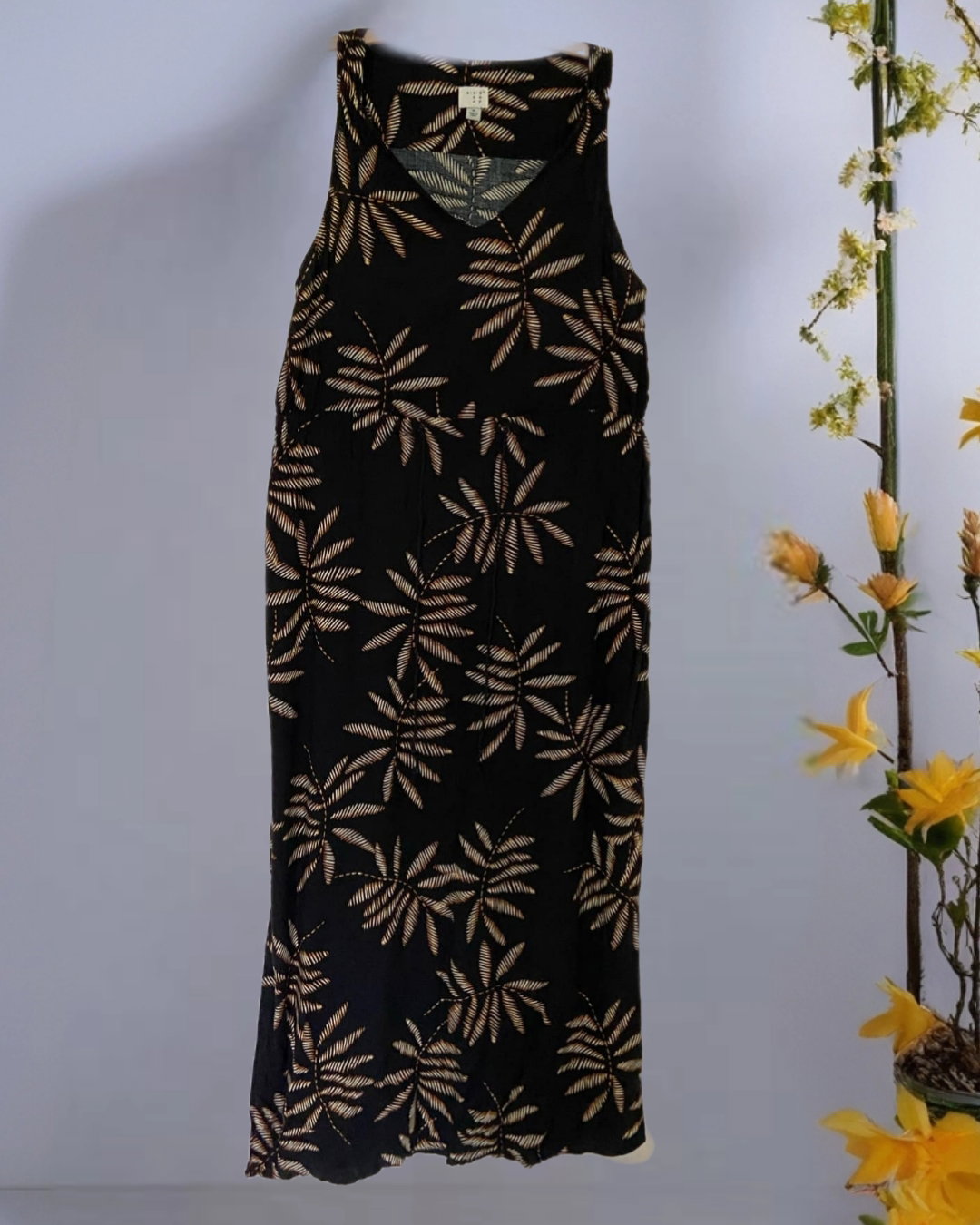 New Day Black Palm Leaf Maxi Dress