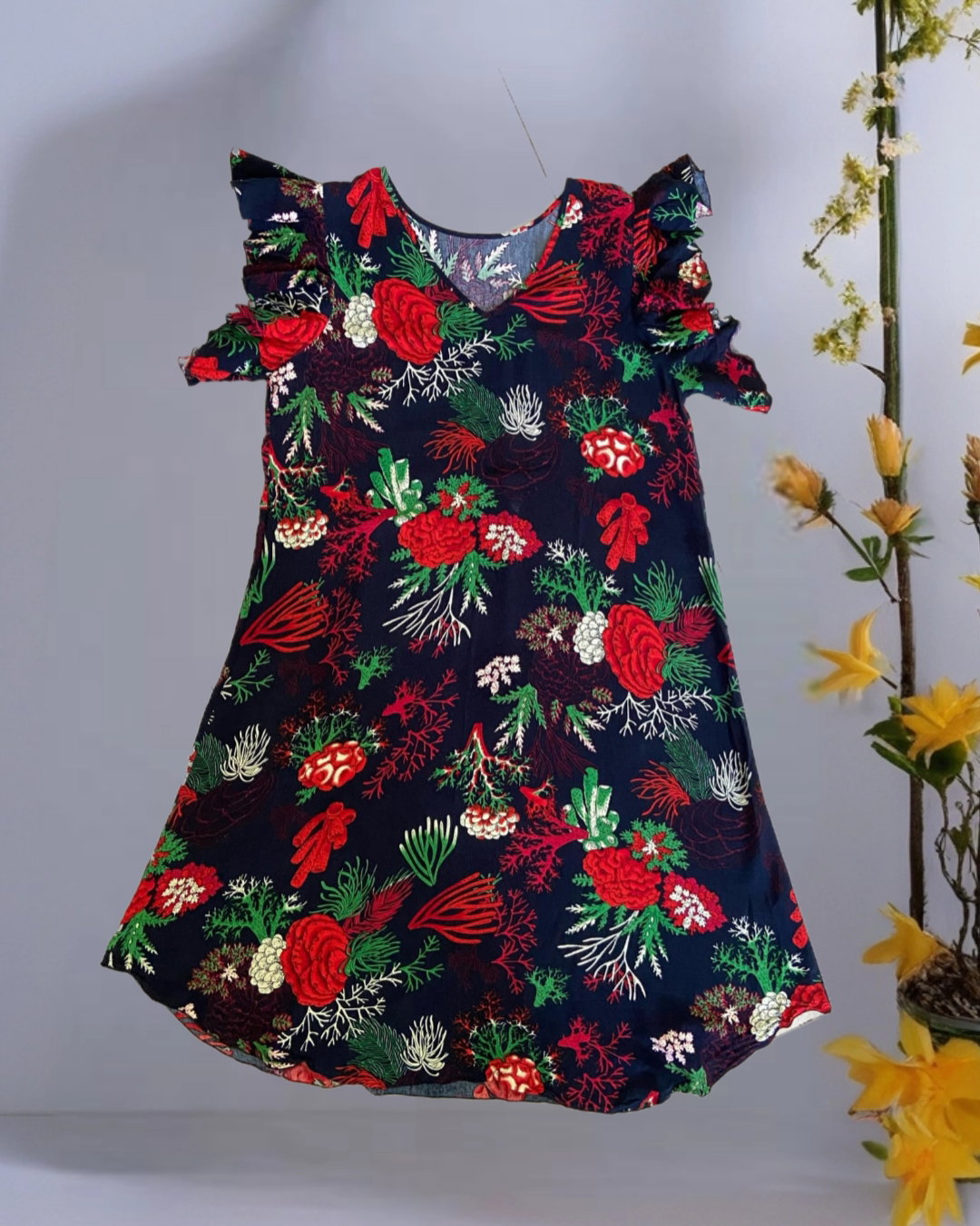 Floral and Coral Print Dress_2