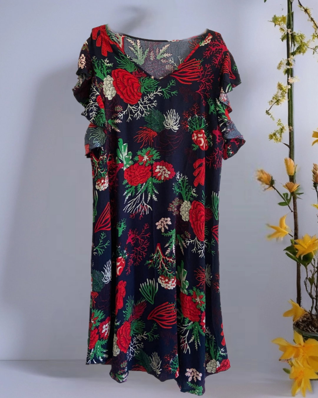Floral and Coral Print Dress_0