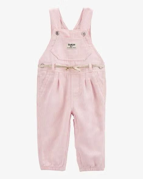 Pink Denim Hickory Stripe Overalls (3mths to 5T)_0