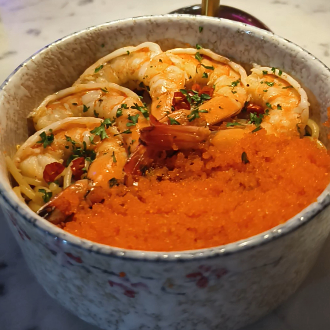 Spaghetti Aglio Olio with Prawns & Ebiko | สปาเก็ตตี้พริกกระเทียมกุ้งและเอบิโกะ