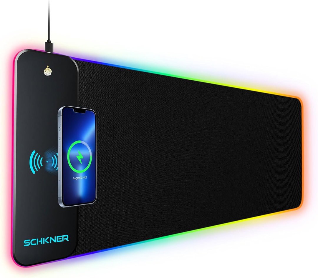 Mousepad gamer RGB com carregamento sem fio de 15 W, tapete de mesa grande de 800 x 300 x 4 mm, com 10 modos de iluminação e base de borracha antiderrapante, mousepad à prova d'água para PC gamer, MacBook e laptop