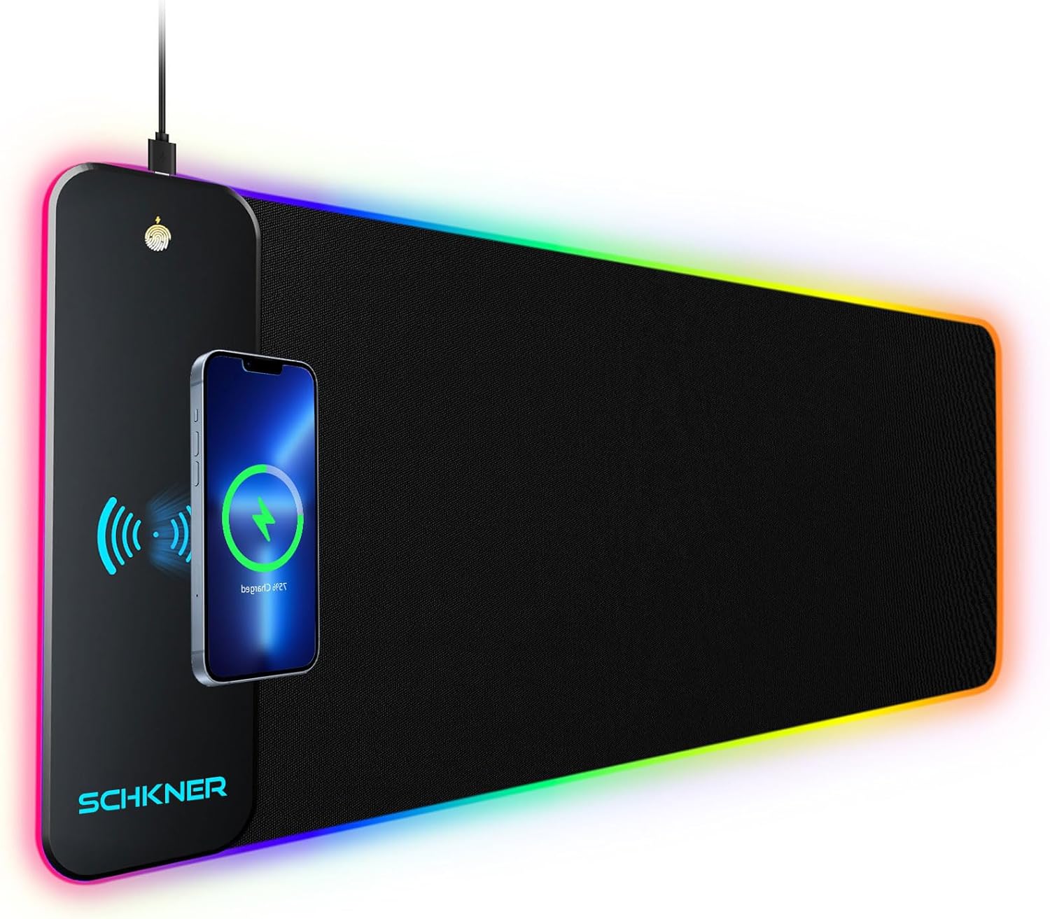 Mousepad gamer RGB com carregamento sem fio de 15 W, tapete de mesa grande de 800 x 300 x 4 mm, com 10 modos de iluminação e base de borracha antiderrapante, mousepad à prova d'água para PC gamer, MacBook e laptop_0