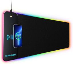 Mousepad gamer RGB com carregamento sem fio de 15 W, tapete de mesa grande de 800 x 300 x 4 mm, com 10 modos de iluminação e base de borracha antiderrapante, mousepad à prova d'água para PC gamer, MacBook e laptop