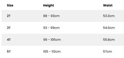 Size Guide - Toddlers (Bottoms)