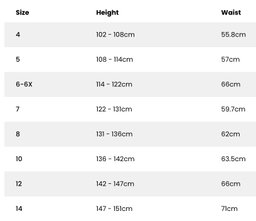 Size Guide - Kids (Bottoms)