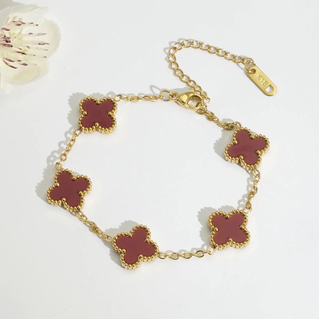 Red & Gold Diamond Clover Bracelet  