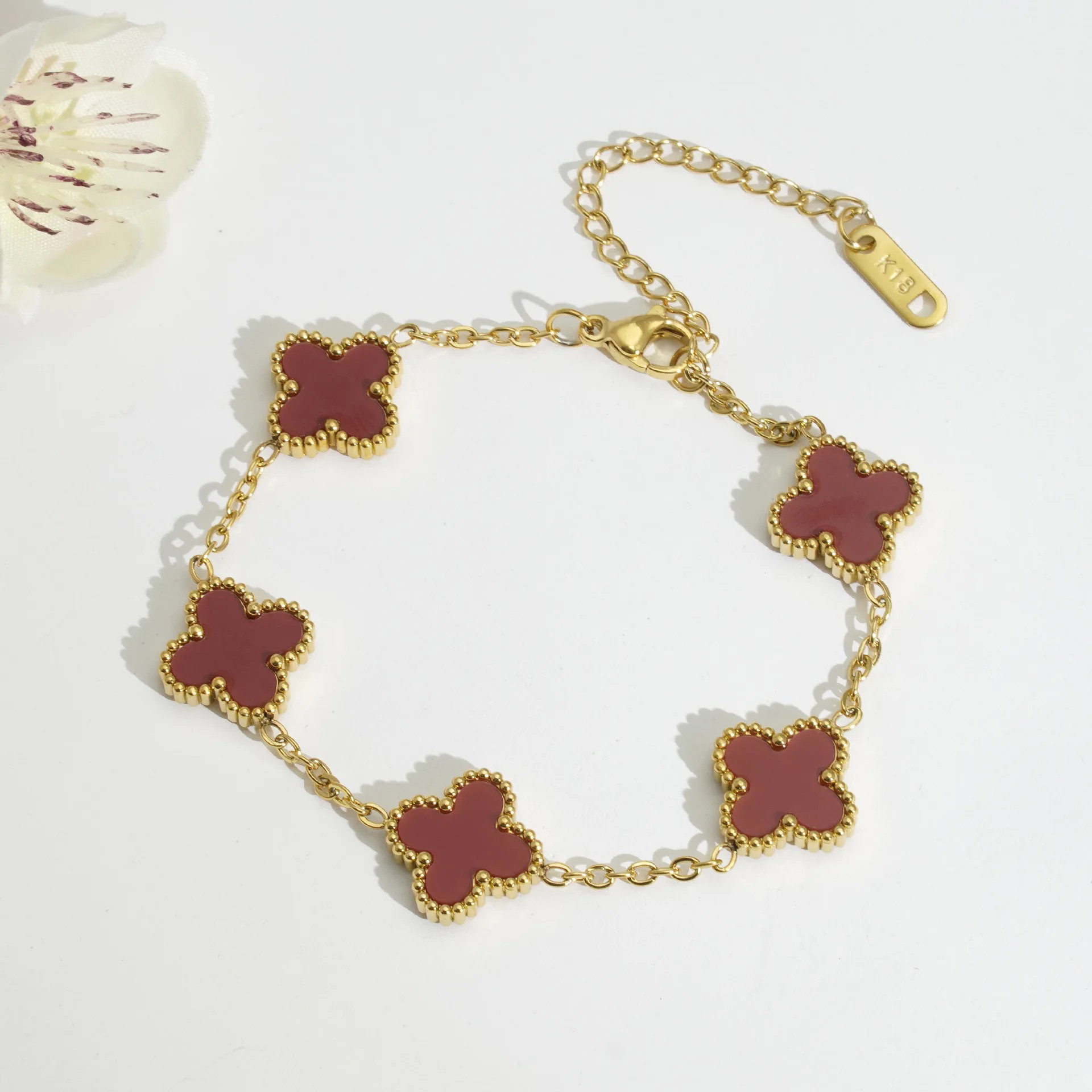 Red & Gold Diamond Clover Bracelet  _0