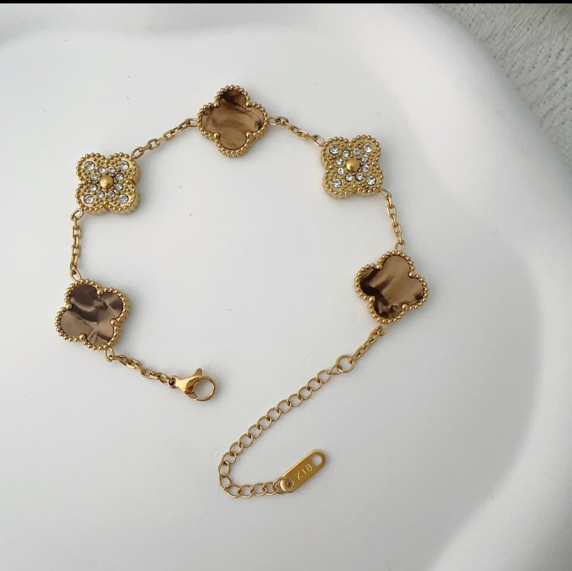 Brown & Gold Diamond Clover Bracelet    _0