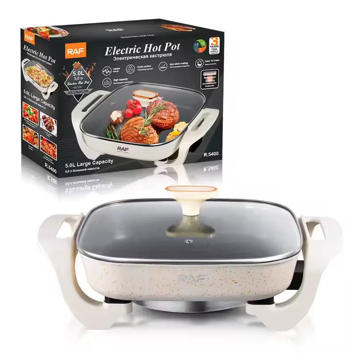  Poêle à frire électrique antiadhésive RAF, chauffe-plats et marmite de cuisson 5 L Multifonction pour fritures, grillades rapide..._4