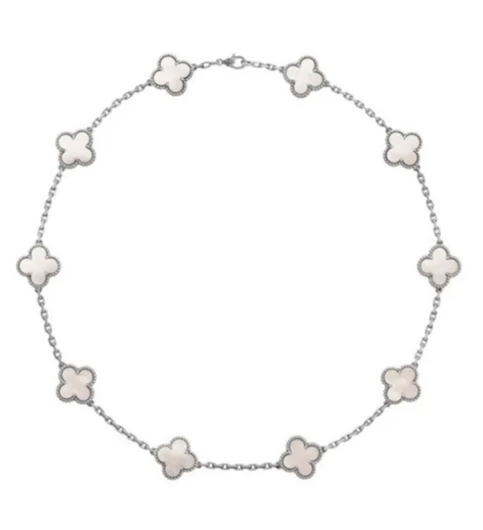 White and Silver Clover Necklace (10 clover)
