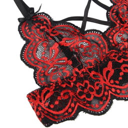 Lola Red Lace Cross Strap Decoration Sexy Pant and Bra Set no wire