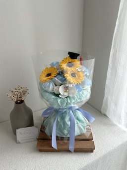 (G001) Graduation Soap Flower Mixed Bouquet (Blue) 