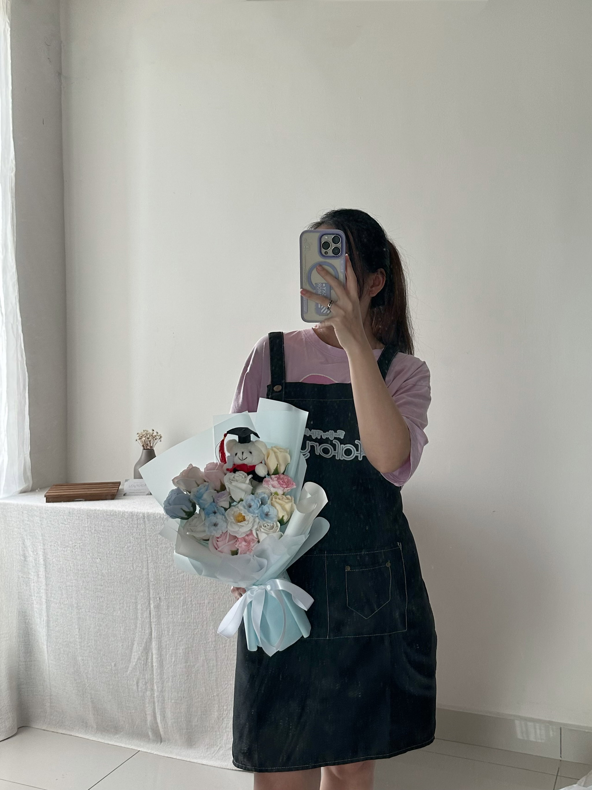 (GB028) Graduation Bear Soap Flower Mixed Bouquet _1