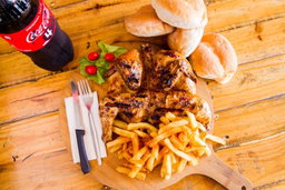 Full chicken and chips and 4 rolls 