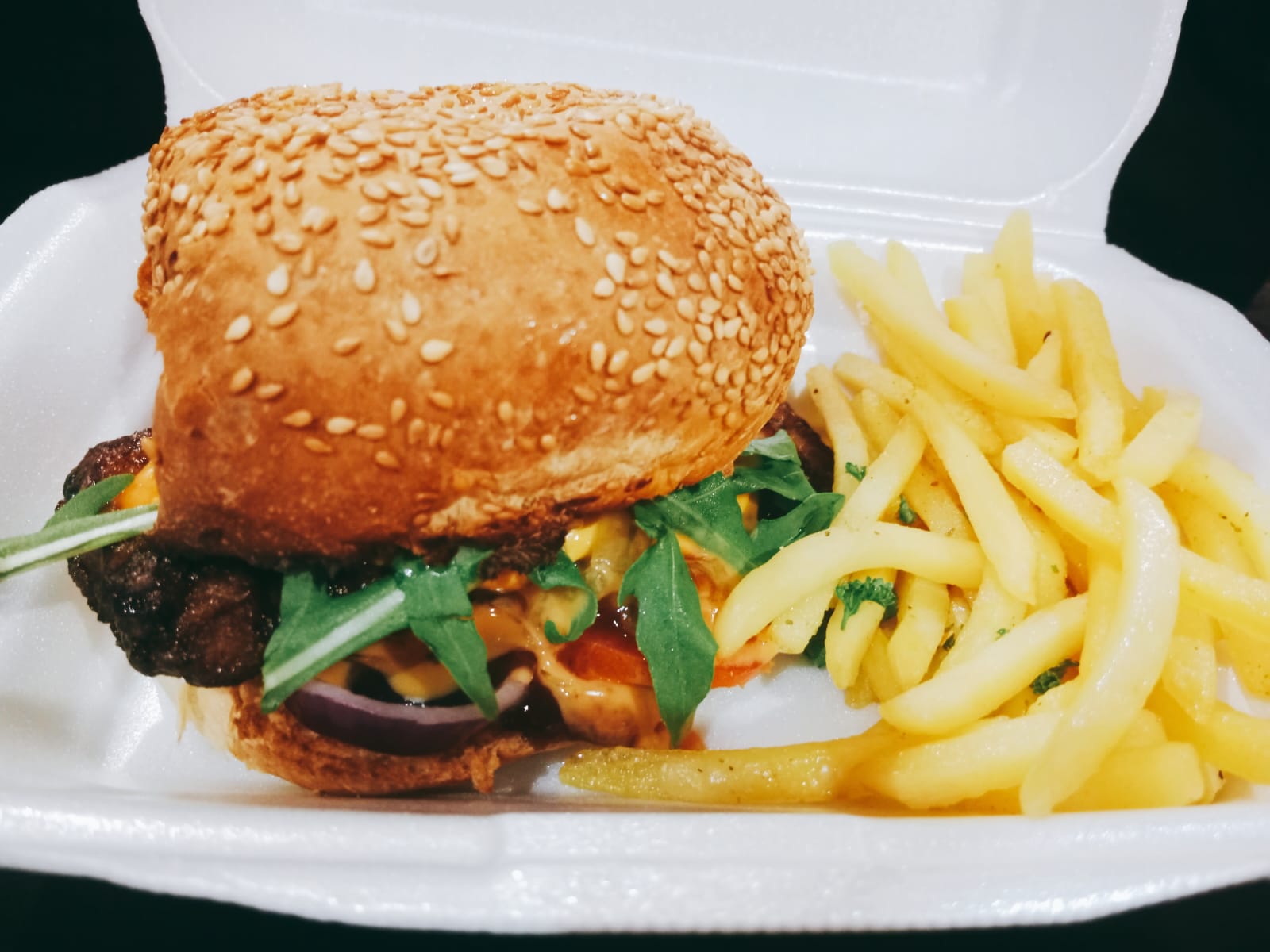 Single beef burger and chips _0