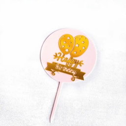 Cake Topper Happy Birthday + Base Acrílica na Cor Preta