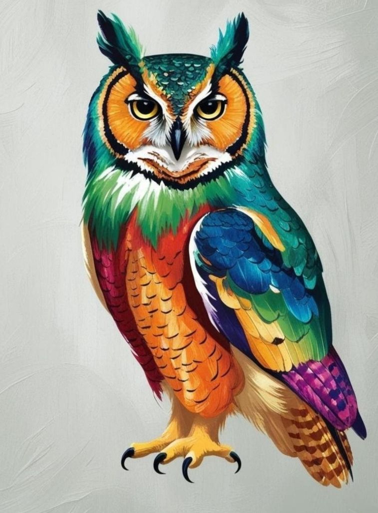 1074 beautiful colorful owl print_0