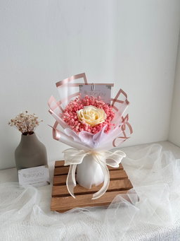 (1R004) 1 Stalk Rose Baby Breath Bouquet